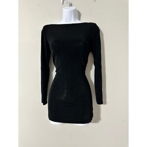 BCBG Paris Y2K Black Slinky Boat Neck Long Sleeve Tunic Slit EUC SIZE small